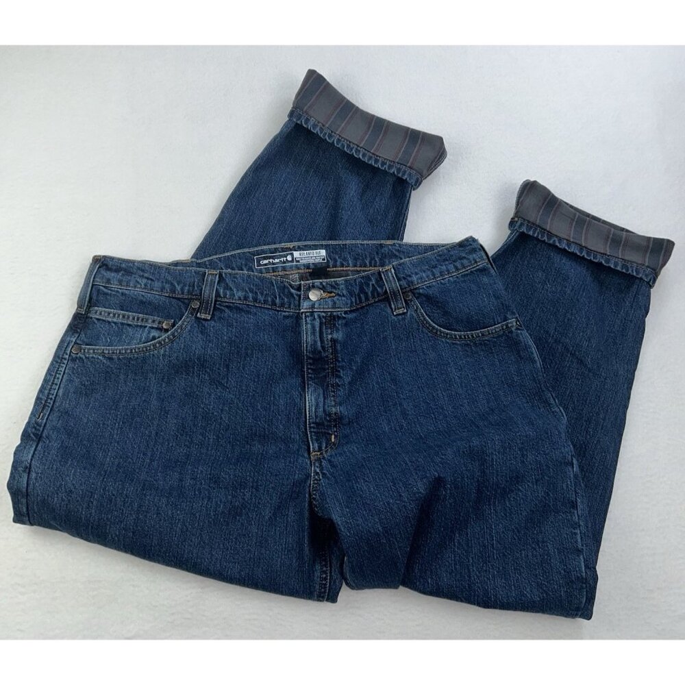 Carhartt Flannel Lined Men's Jeans 40x32 Relaxed Fit Blue Denim Straight Leg